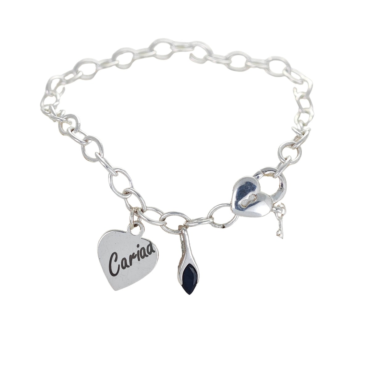 personalised birthstone charm bracelet heart clasp designed in the UK