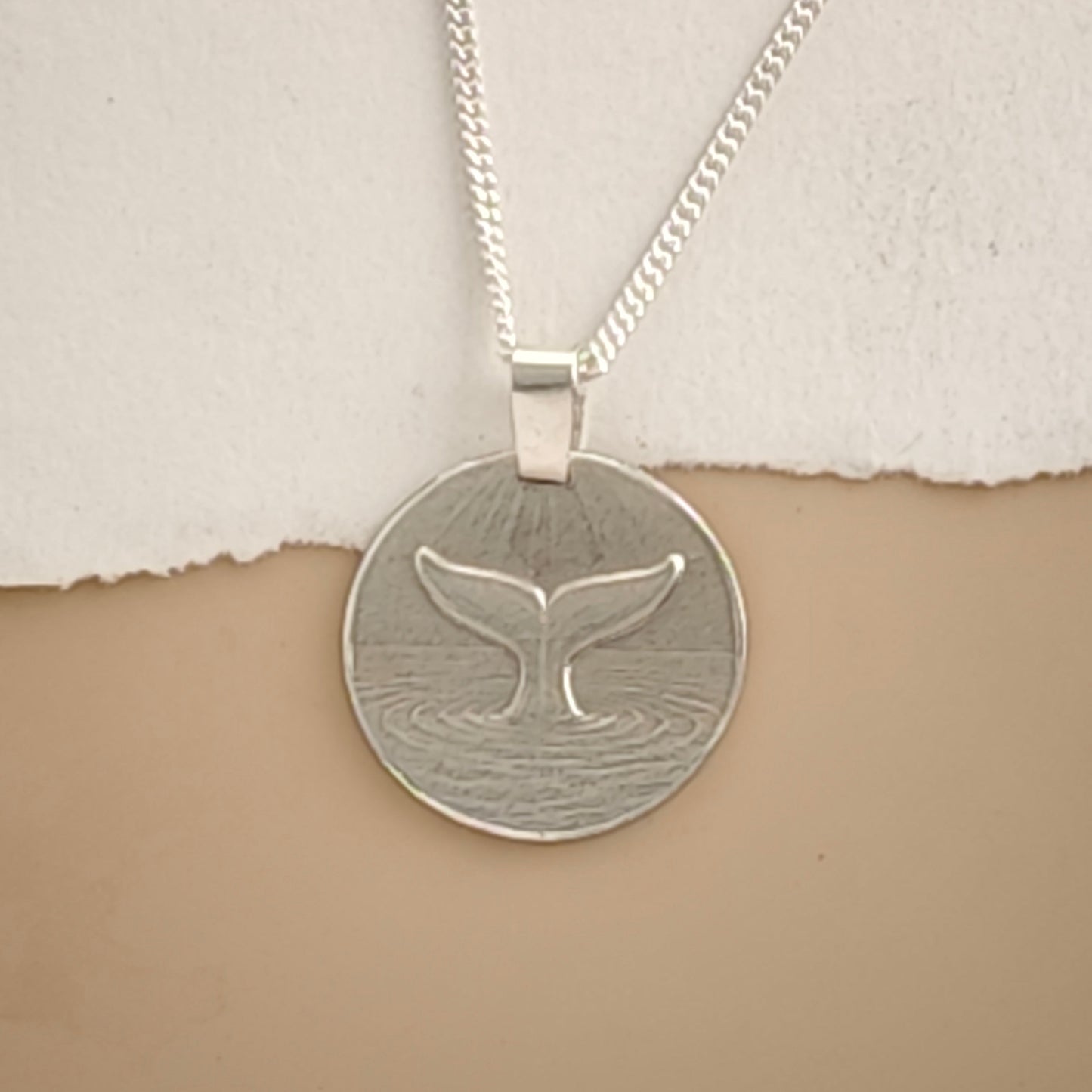 Whale Tail Engraved Sterling Silver Coin Necklace