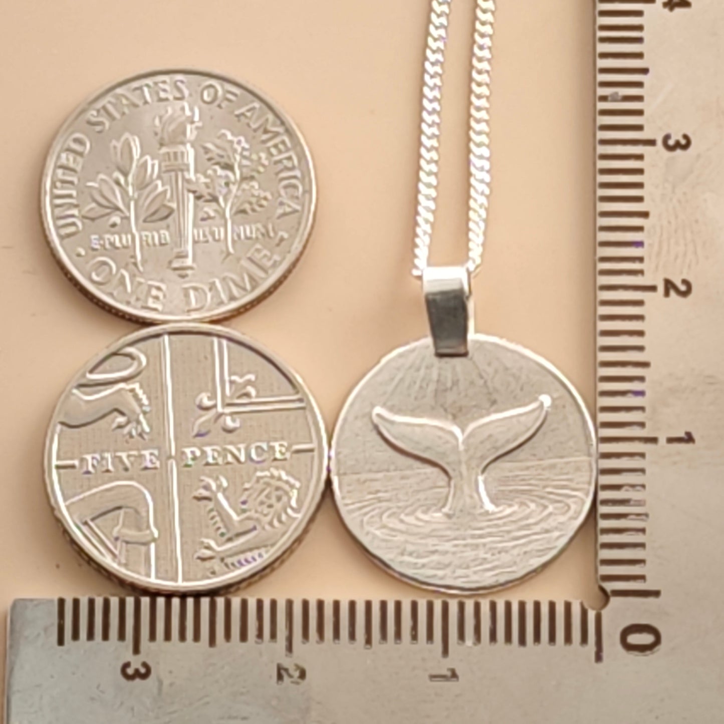 Whale Tail Engraved Sterling Silver Coin Necklace