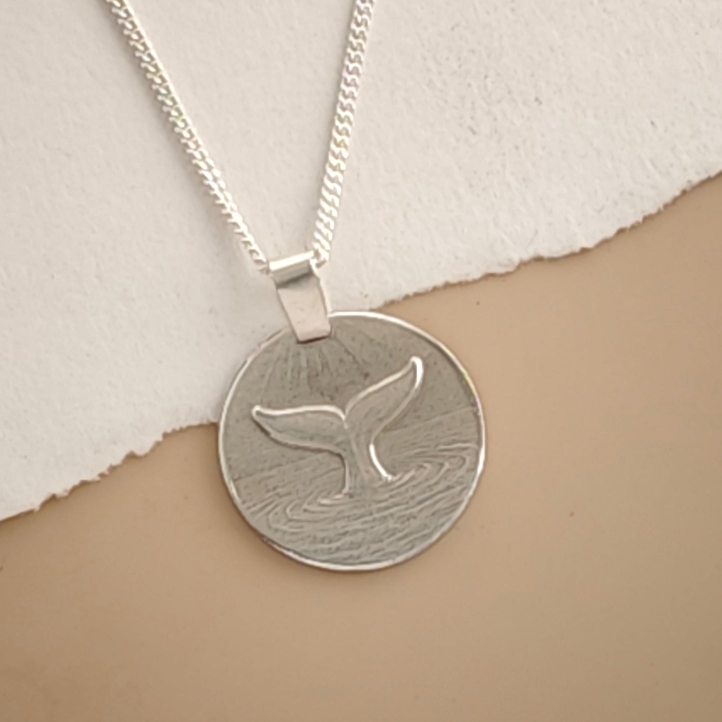 Whale Tail Engraved Sterling Silver Coin Necklace