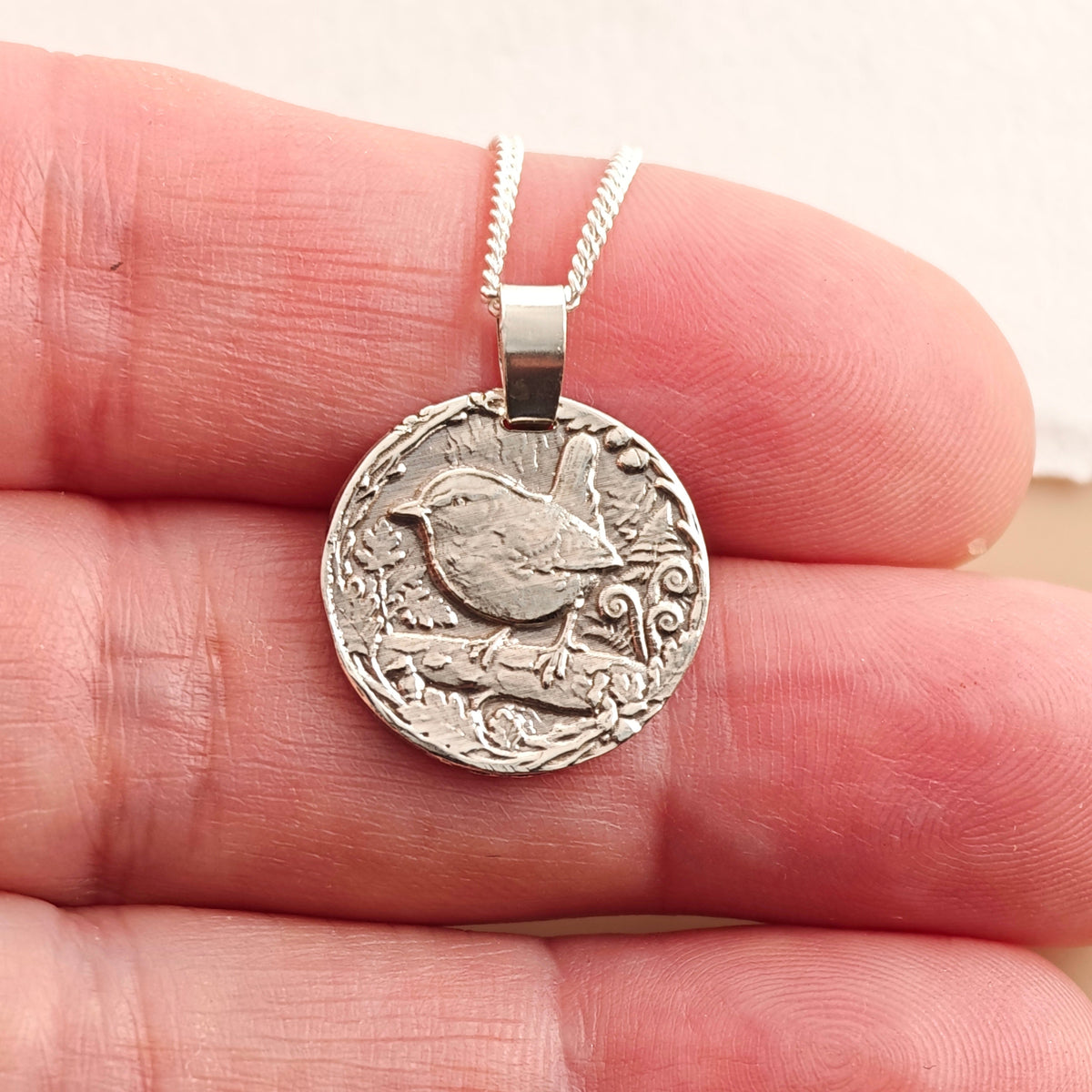 Wren Coin Necklace – Deep Engraved Recycled Sterling Silver