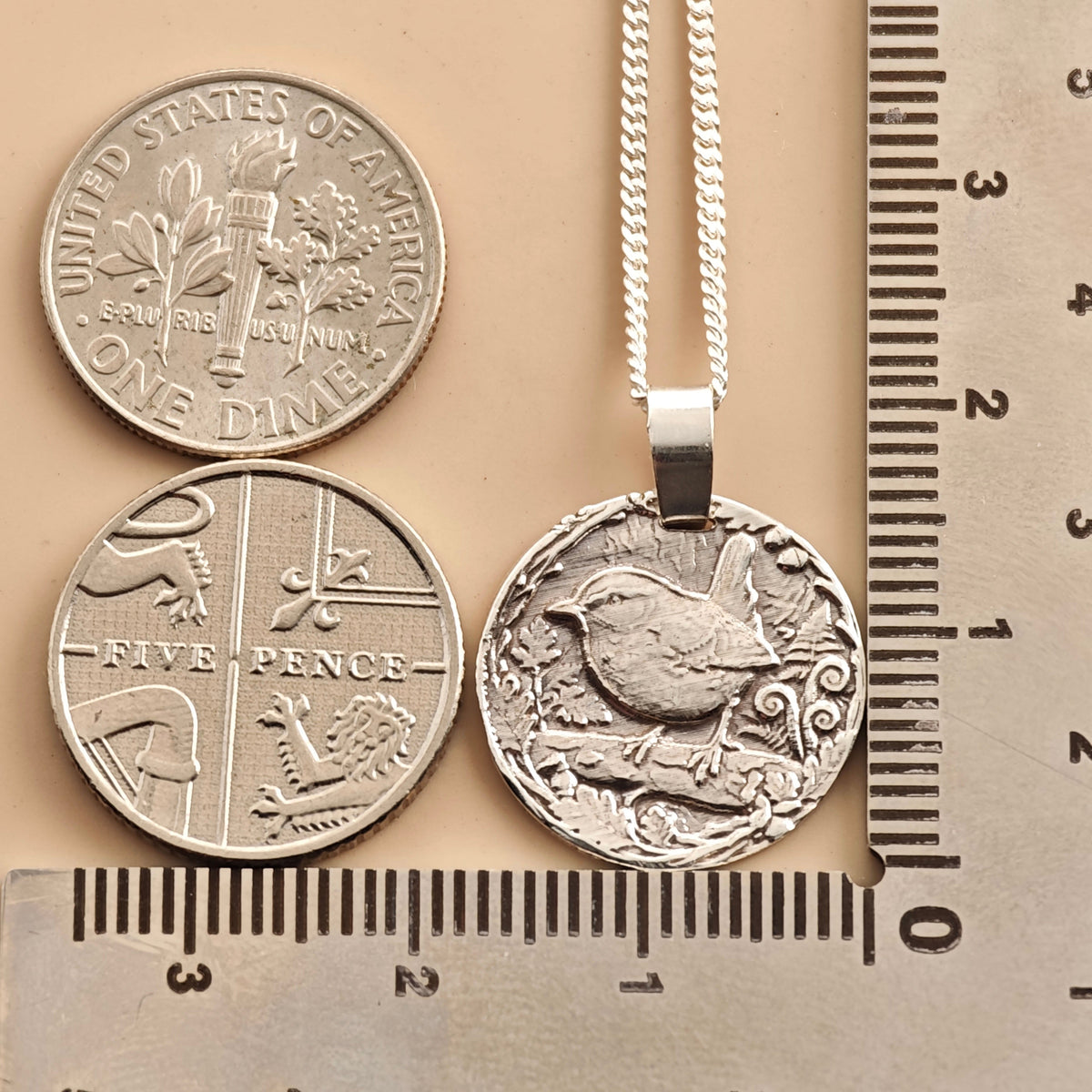 Wren Coin Necklace – Deep Engraved Recycled Sterling Silver