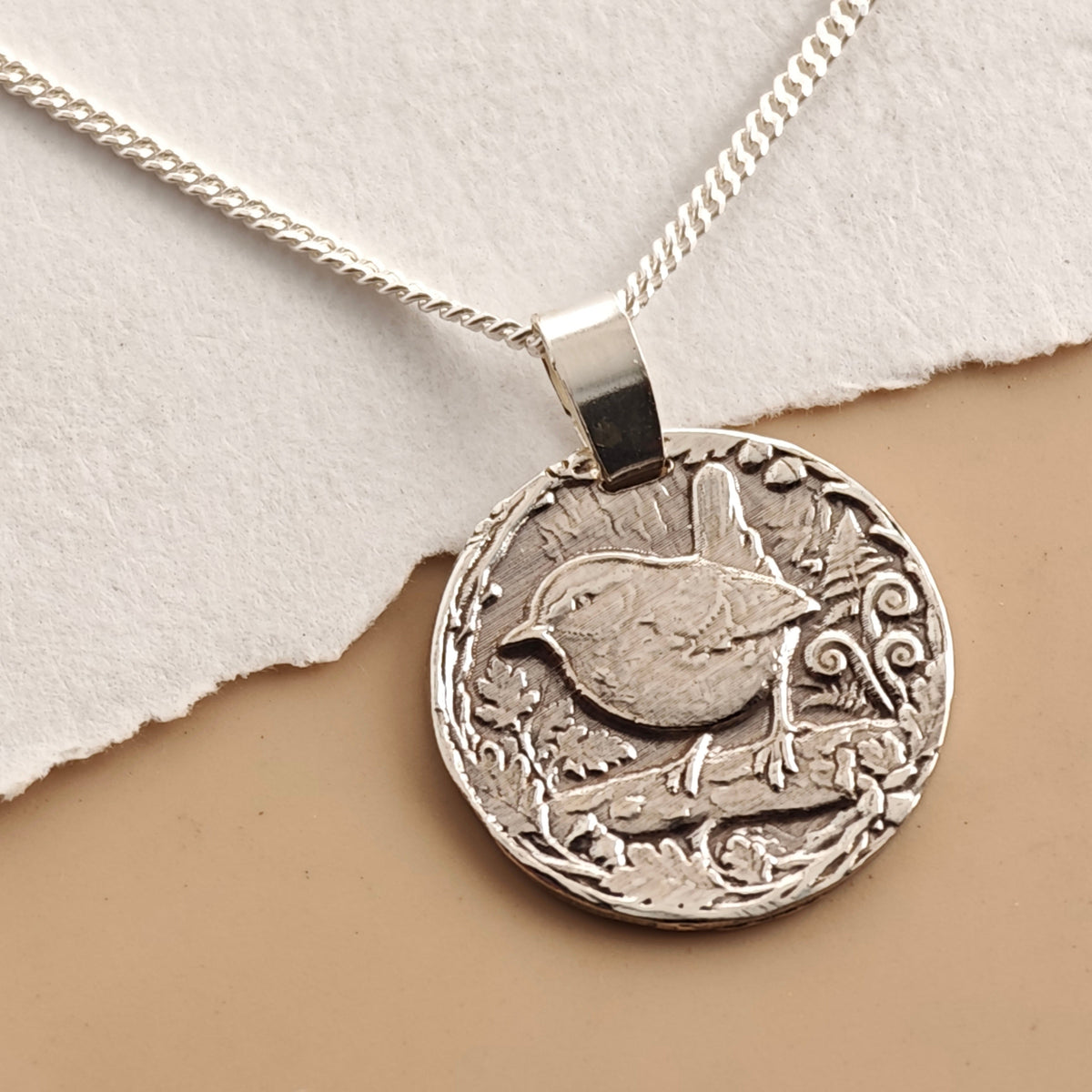 Wren Coin Necklace – Deep Engraved Recycled Sterling Silver