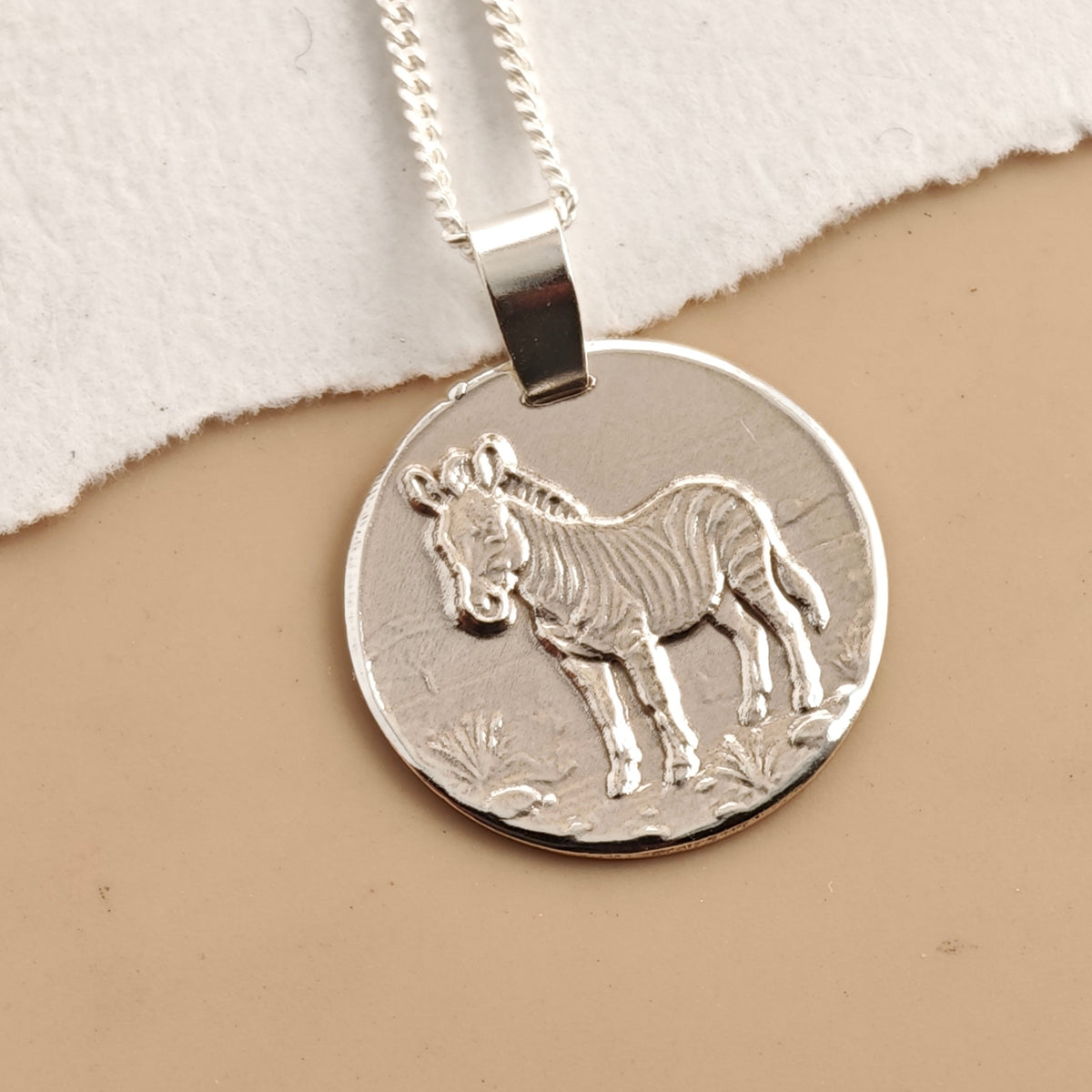 Zebra Coin Necklace – Deep Engraved Recycled Sterling Silver