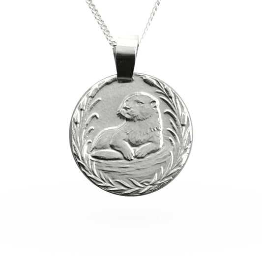 Otter Engraved Sterling Silver Coin Necklace
