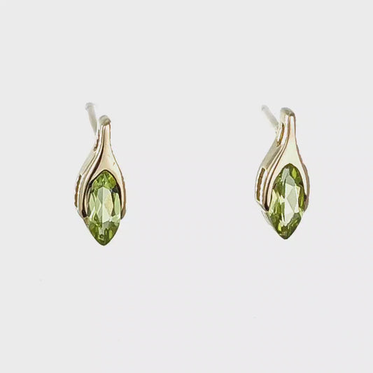 Peridot Earrings 9ct Yellow Gold Studs Minimalist Marquise