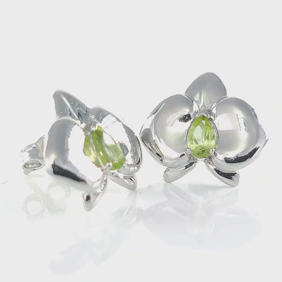 Peridot orchid flower earrings sterling silver video