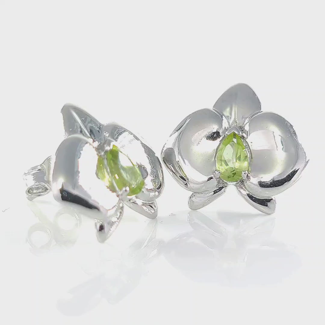 Peridot orchid flower earrings sterling silver video