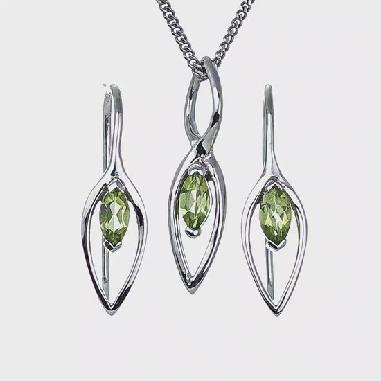 Peridot Marquise Dangle Earring Pendant Set Sterling Silver Video