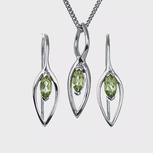 Peridot Marquise Dangle Earring Pendant Set Sterling Silver Video