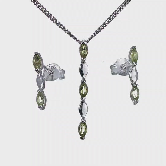 Peridot Marquise Drop Earring Pendant Set Sterling Silver Video