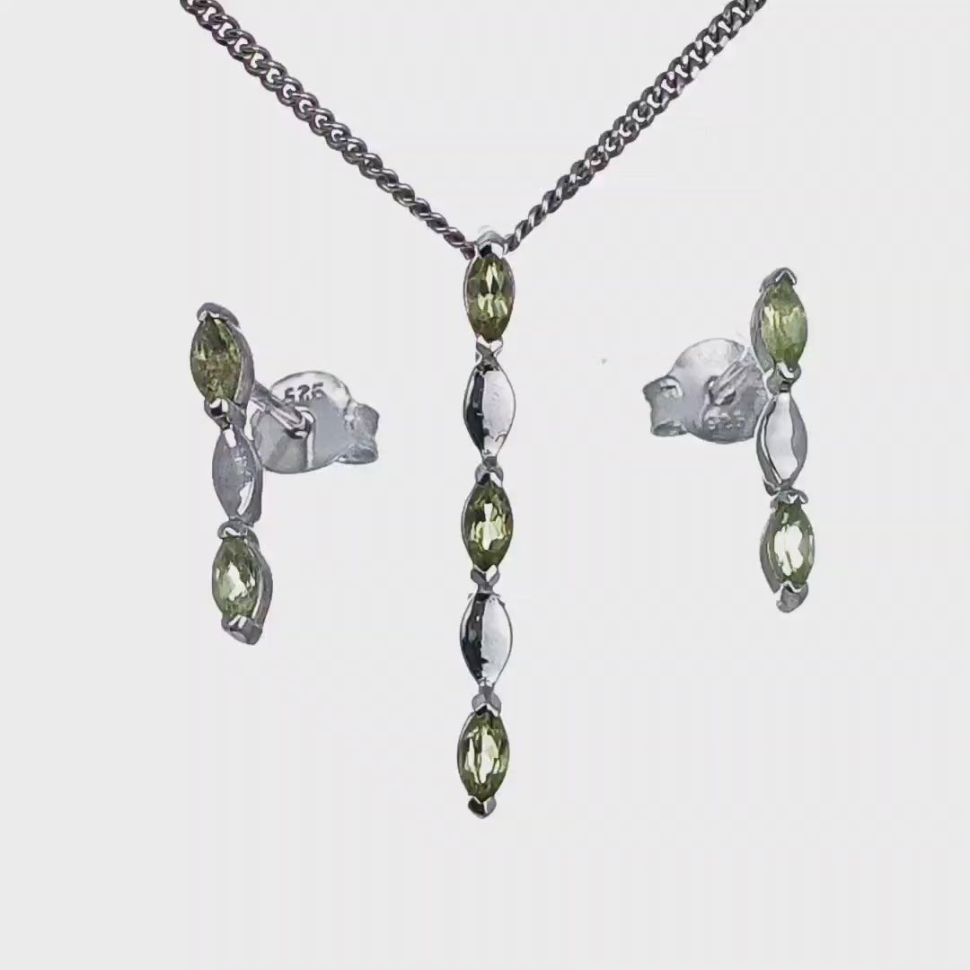 Peridot Marquise Drop Earring Pendant Set Sterling Silver Video
