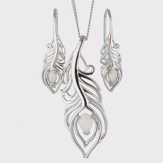 Feather Opal Necklace and Matching Opal Earrings Set