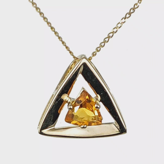 9ct Citrine Pendant Yellow Gold Hallmarked 375 Trillion UK Design Handmade