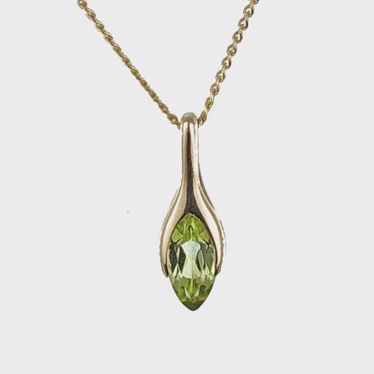 9ct Gold Peridot Pendant Minimalist Green Marquise