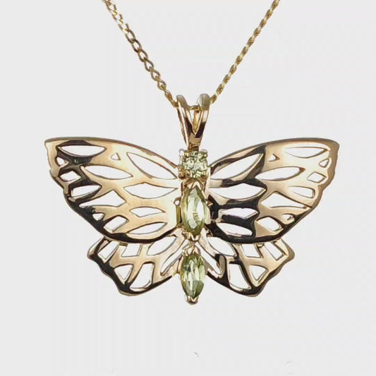 9ct Gold Peridot Butterfly Necklace UK Design Handmade Hallmarked