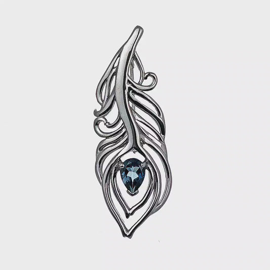 London Blue Topaz 0.77ct Sterling Silver Brooch Peacock Feather