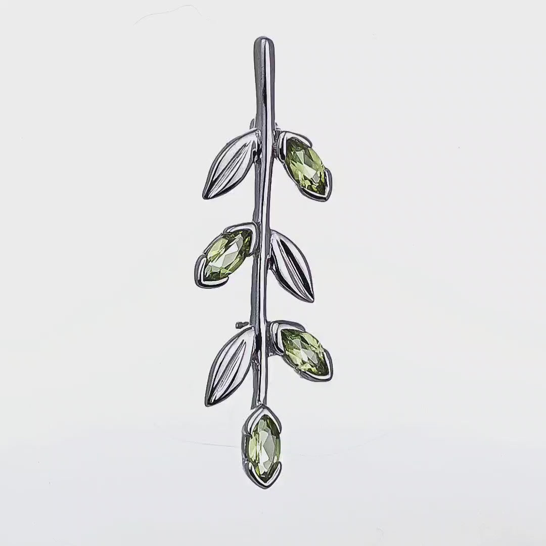 Peridot Olive Branch Brooch Sterling Silver Video