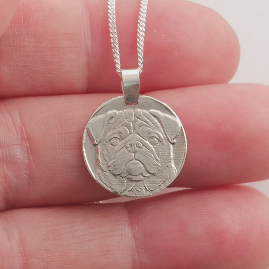 Pug Engraved Sterling Silver Coin Necklace