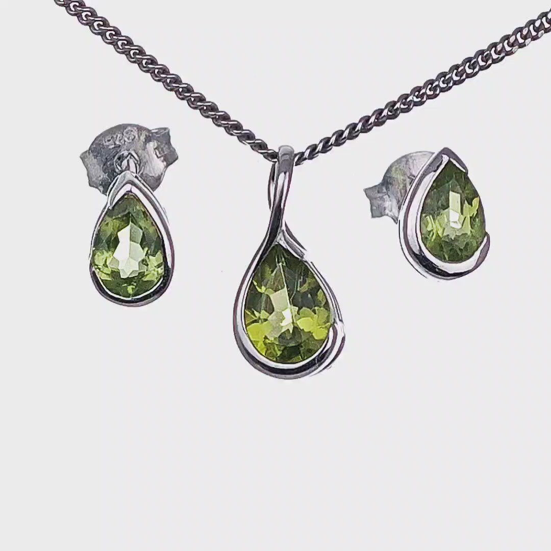 Peridot Pear Earring Pendant Set Sterling Silver Video