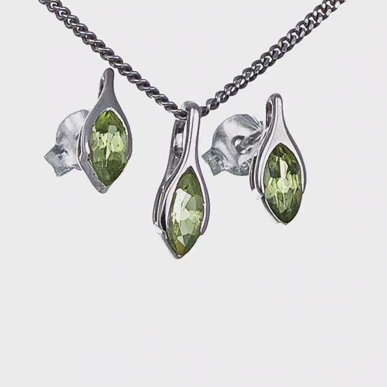 Peridot Marquise Minimalist Earring Pendant Set Sterling Silver Video