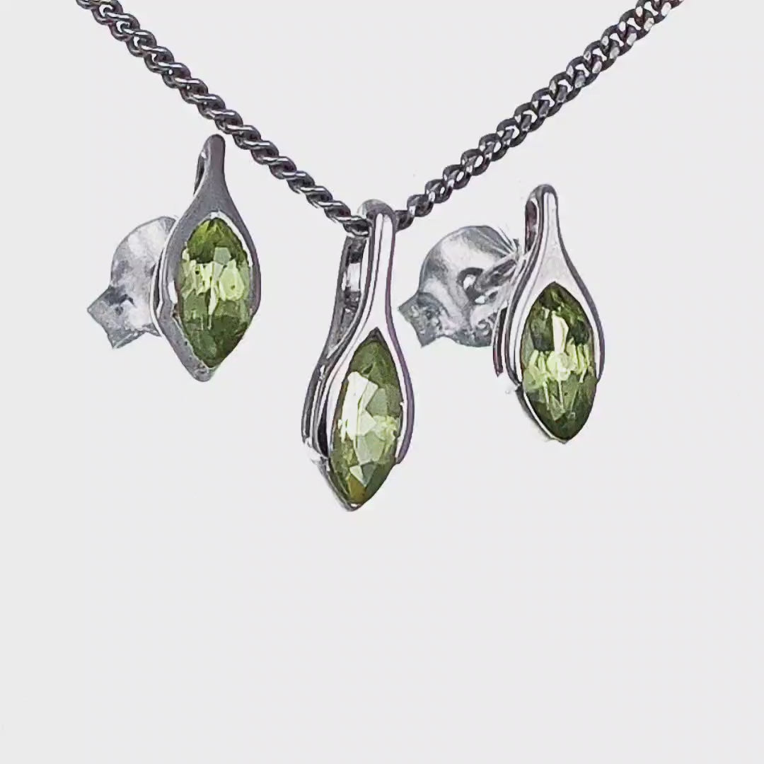 Peridot Marquise Minimalist Earring Pendant Set Sterling Silver Video