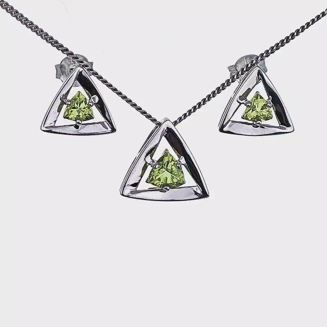 Peridot Trillion Earring Pendant Set Sterling Silver Video