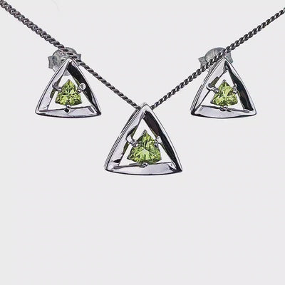 Peridot Trillion Earring Pendant Set Sterling Silver Video