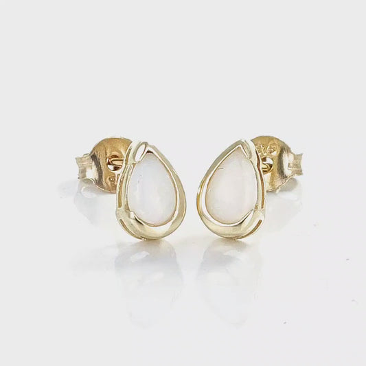 9ct Gold White Opal Stud Earrings