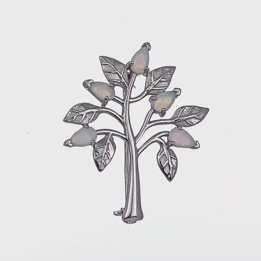 Elegant Tree of Life Brooch with Natural Australian White Opal