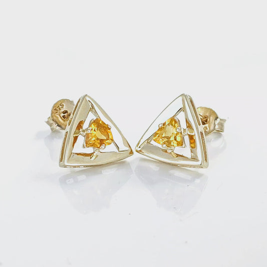 Citrine Earrings 9ct Yellow Gold Studs Studs Trillion