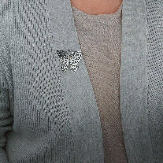 Silver Rainbow Butterfly Brooch Multi Natural Gemstone Pride