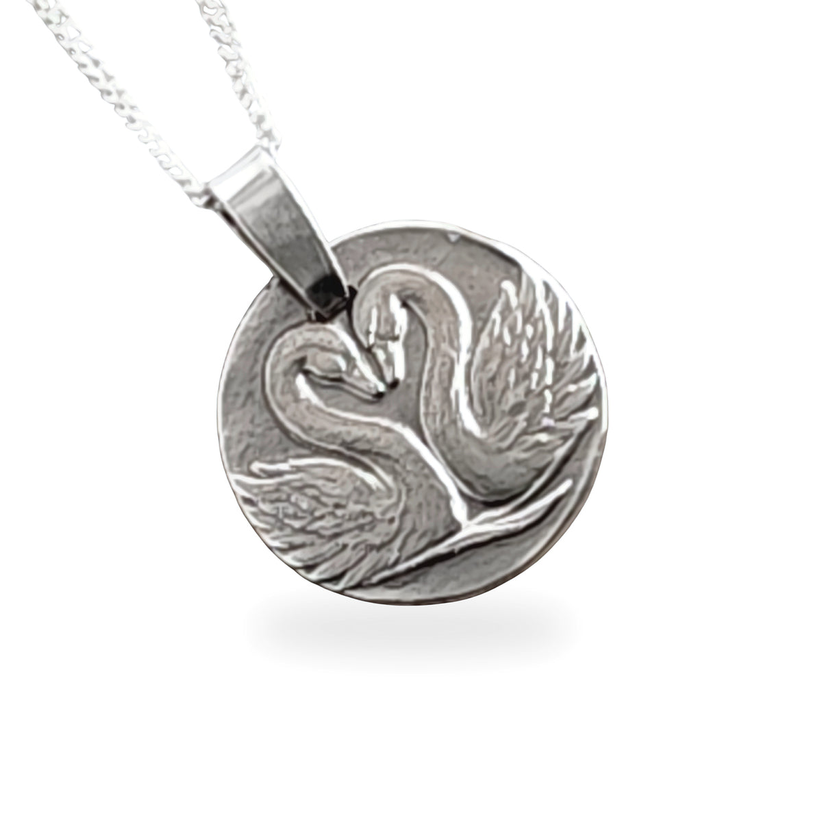 Gemini Sterling Silver Necklace Zodiac Twin Swans Disc Pendant 17mm Gift UK