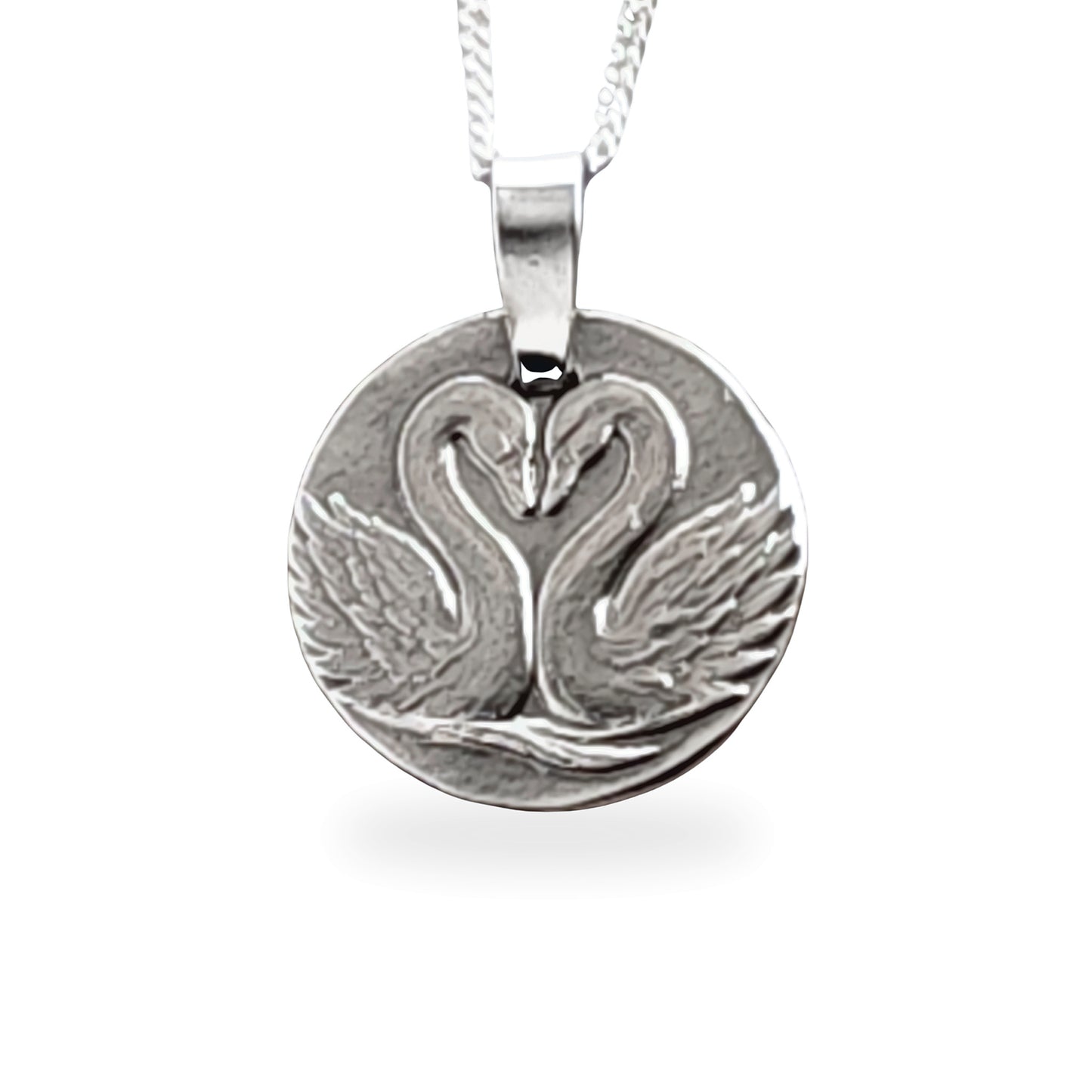 Gemini Sterling Silver Necklace Zodiac Twin Swans Disc Pendant 17mm Gift UK
