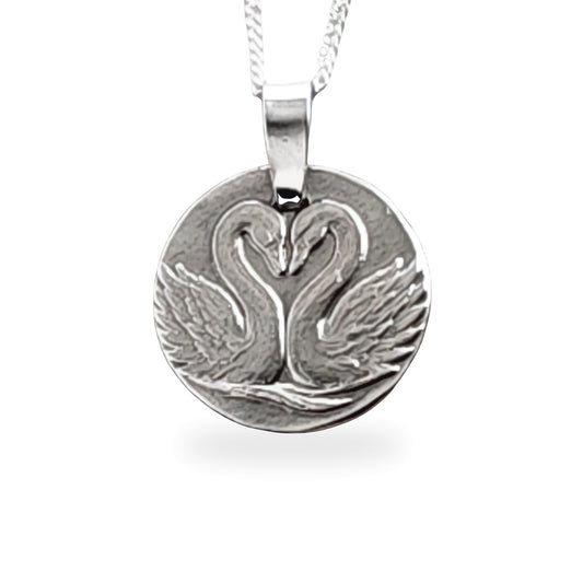 Gemini Sterling Silver Necklace Zodiac Twin Swans Disc Pendant 17mm Gift UK