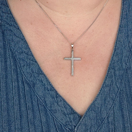 Silver Diamond Necklace Large Cross