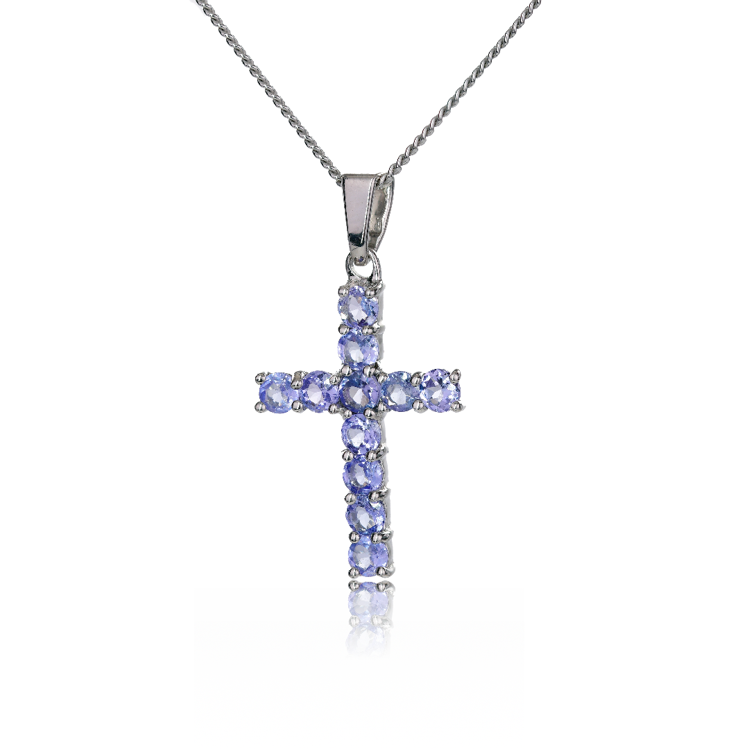 silver necklace tanzanite blue cross 1.32ct 18'' chain p0tx1sr designed in the UK