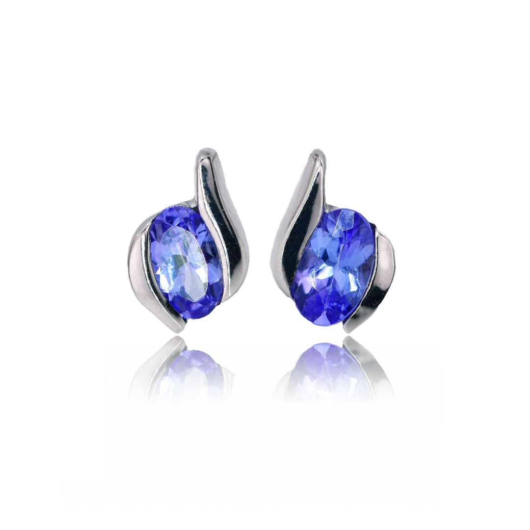 ojewellery sterling silver earrings stud tanzanite oval contemporary womens designed in the UK