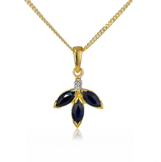 Diamond Necklace Earrring Set Silver Gold Plate Sapphire Blue Marquise 1.65ct