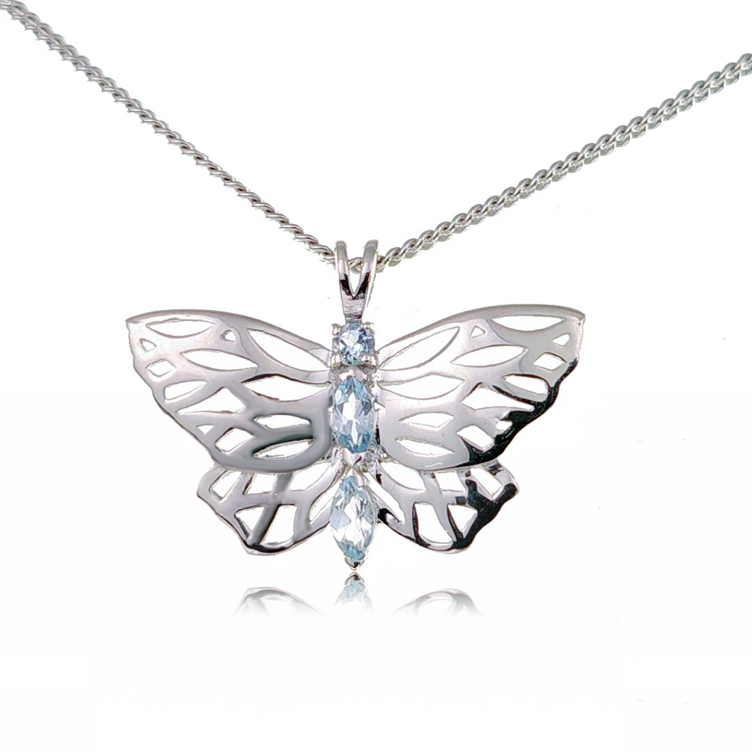 butterfly necklace blue topaz designed in the UK