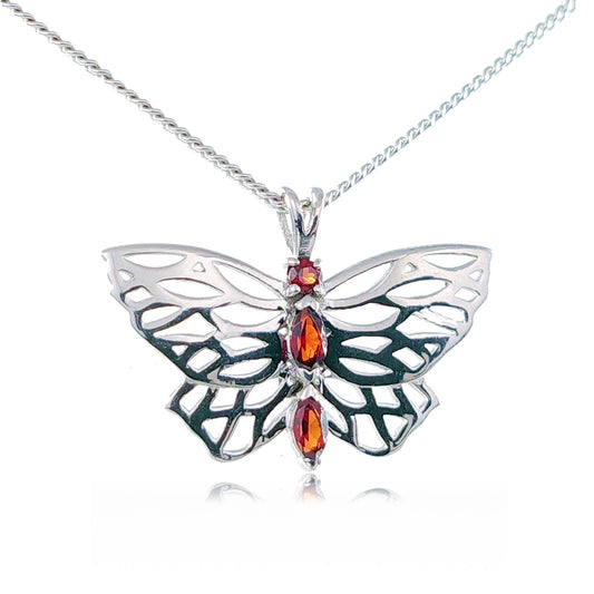 Garnet Butterfly Necklace Sterling Silver