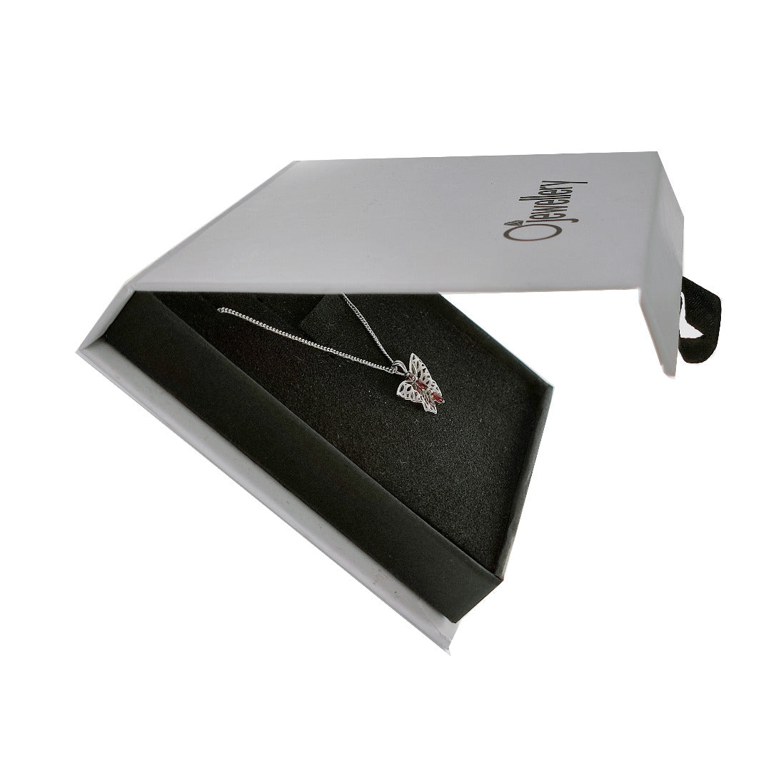Garnet Butterfly Necklace Sterling Silver