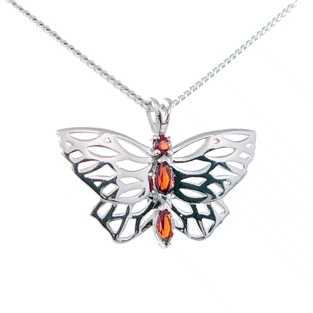 Garnet Butterfly Necklace Sterling Silver