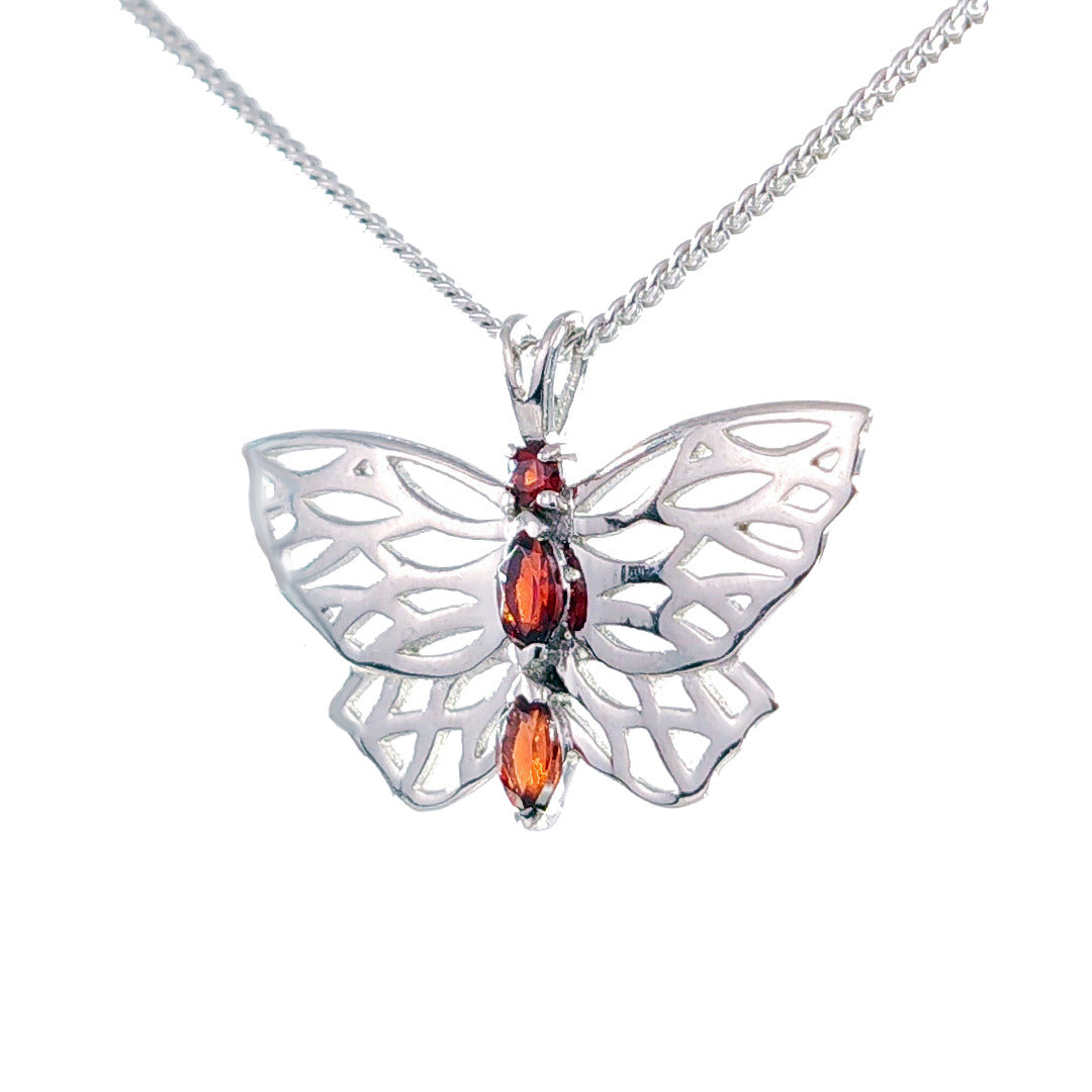 Garnet Butterfly Necklace Sterling Silver