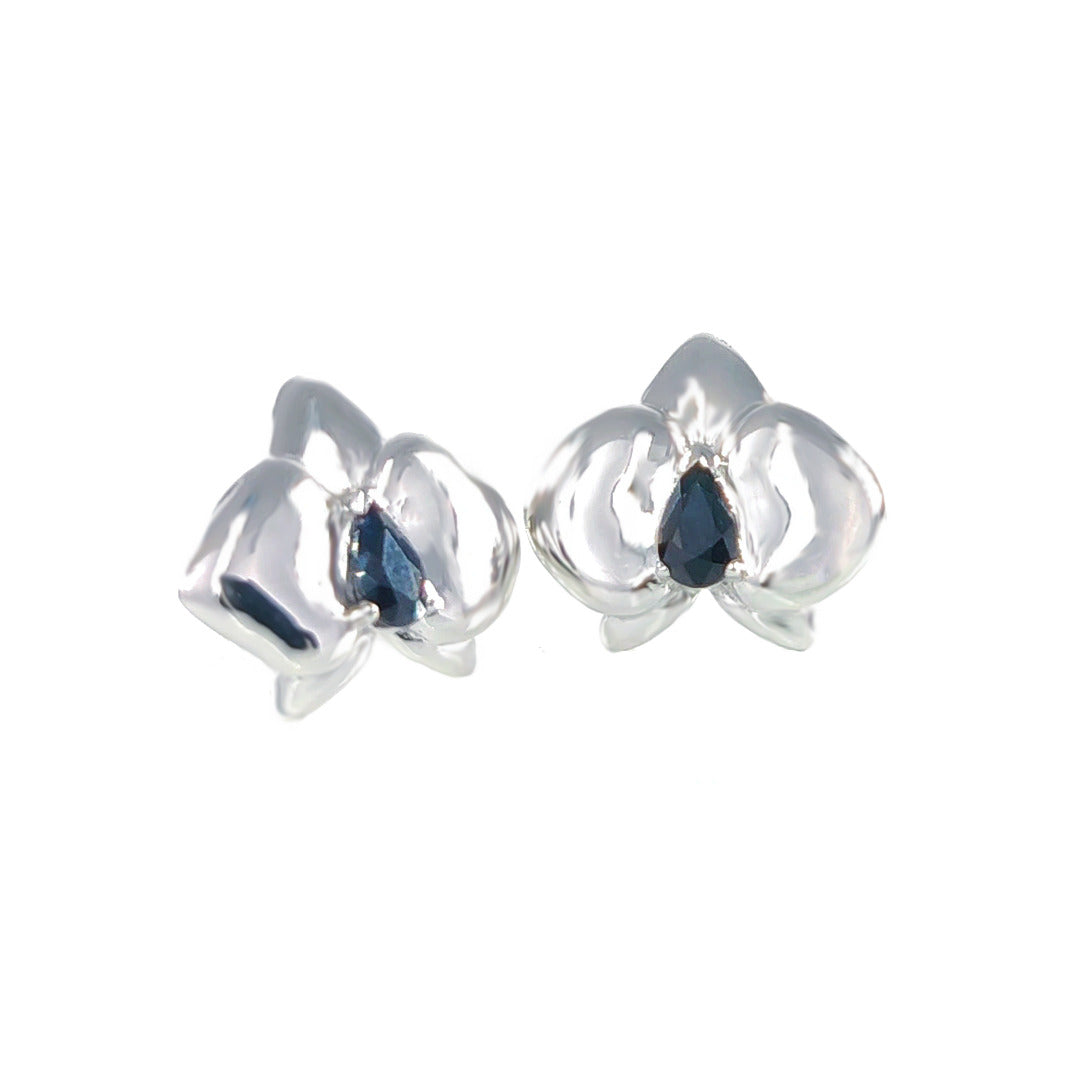 Silver Sapphire Earrings Stud Aphrodite Orchid Natural Blue Australian 0.6ct