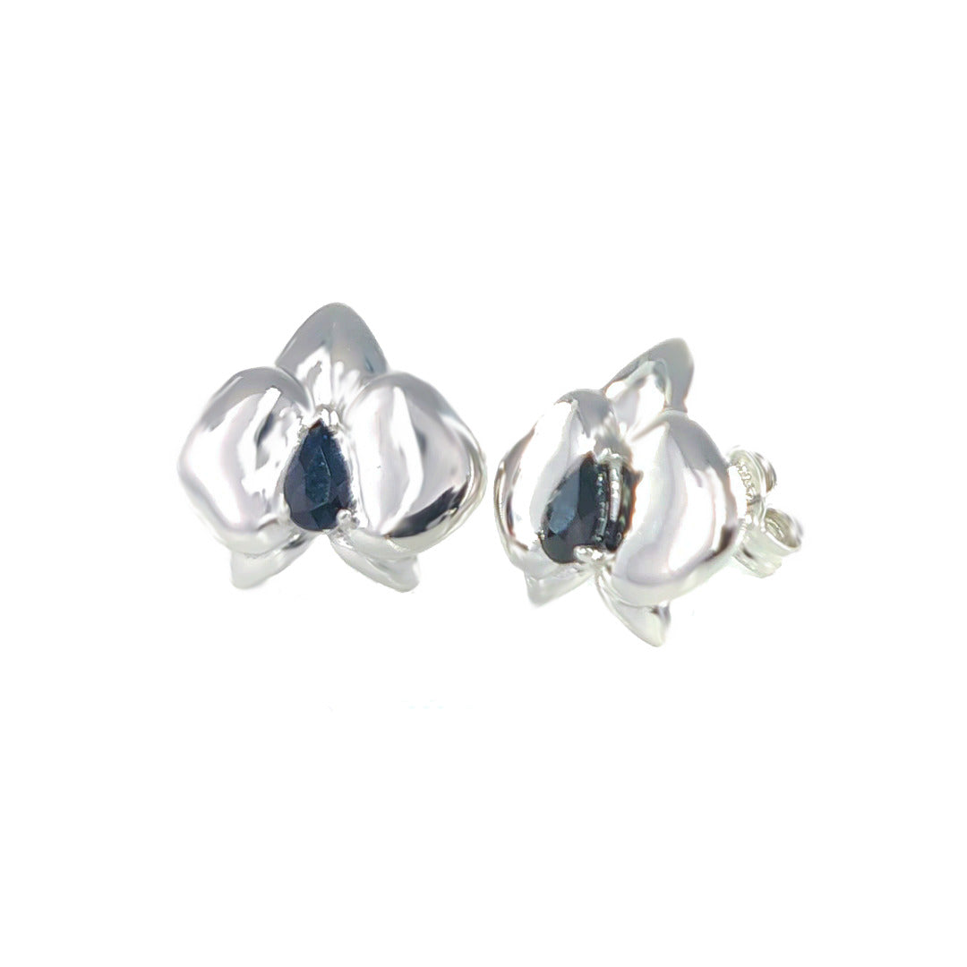 Silver Sapphire Earrings Stud Aphrodite Orchid Natural Blue Australian 0.6ct