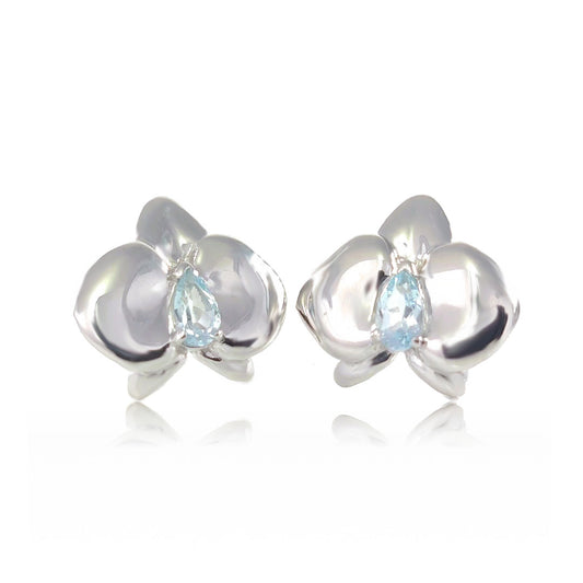 Silver Topaz Earrings Stud Aphrodite Orchid Natural Blue African 0.5ct