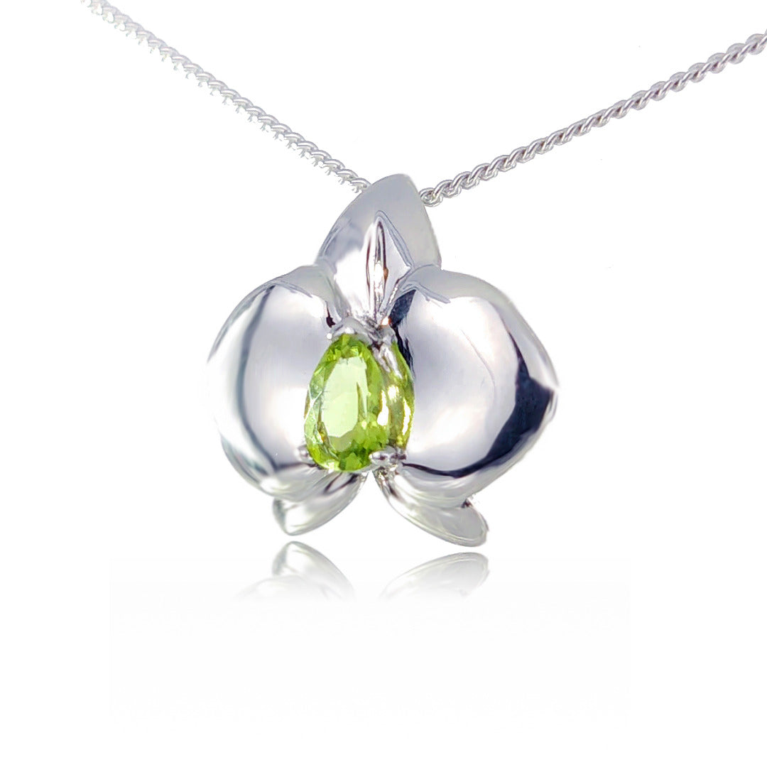 sterling silver peridot necklace aphrodite orchid designed in the UK