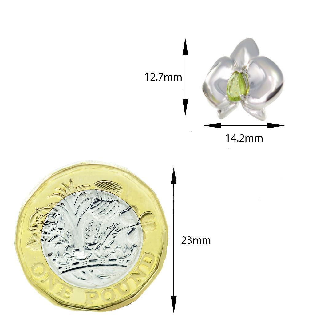 Peridot orchid flower earrings sterling silver dims