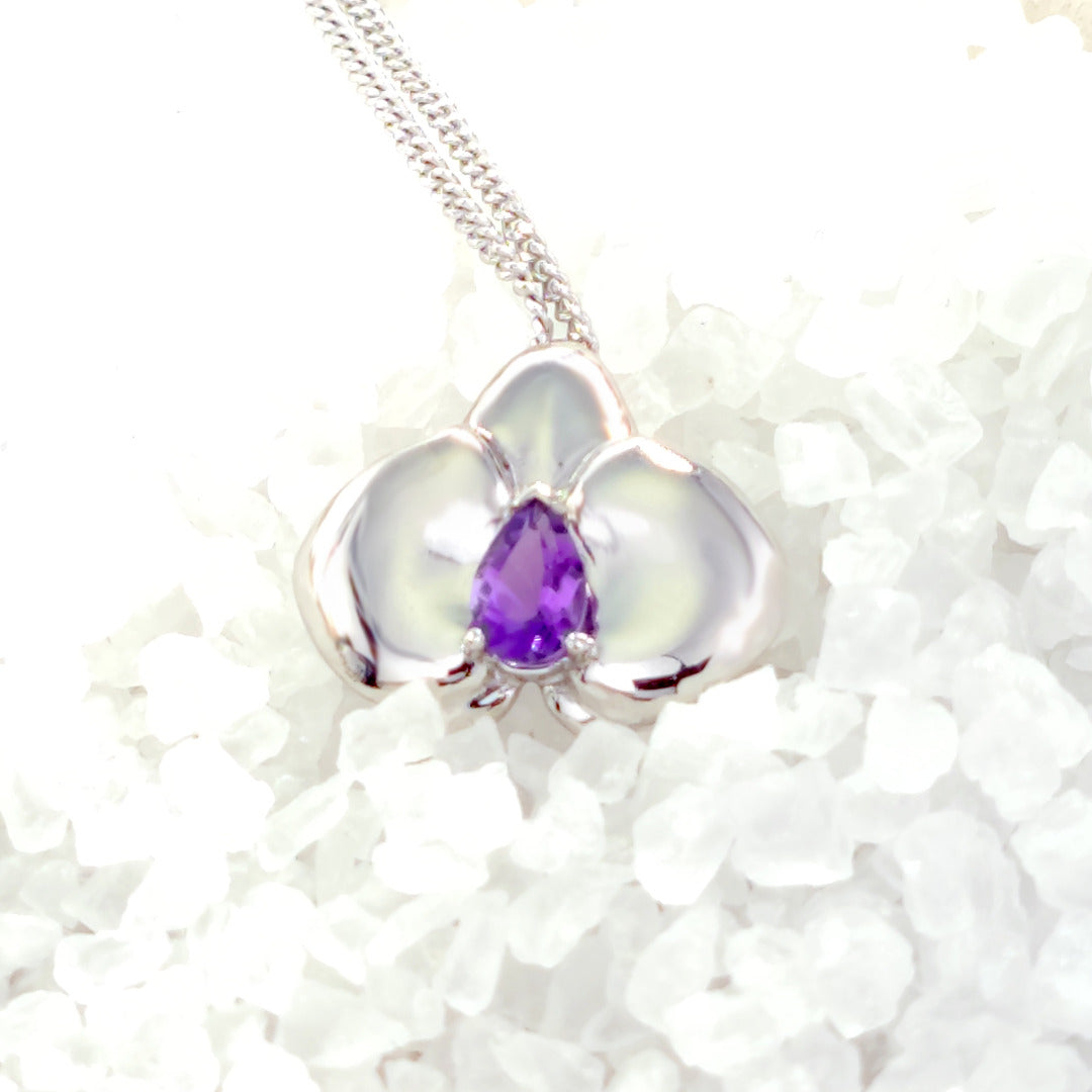 Amethyst Aphrodite Orchid Pendant Sterling Silver